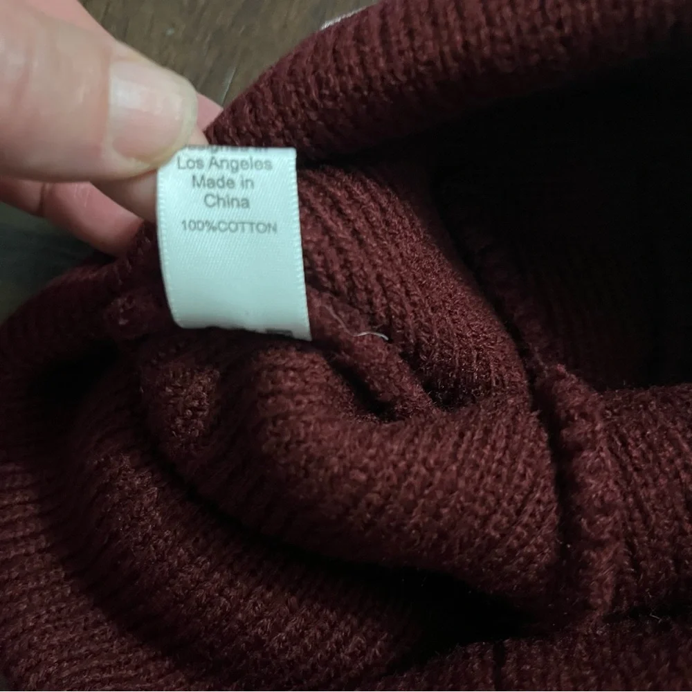 ALO Yoga Burgundy Knit Beanie with White Embroidered Logo